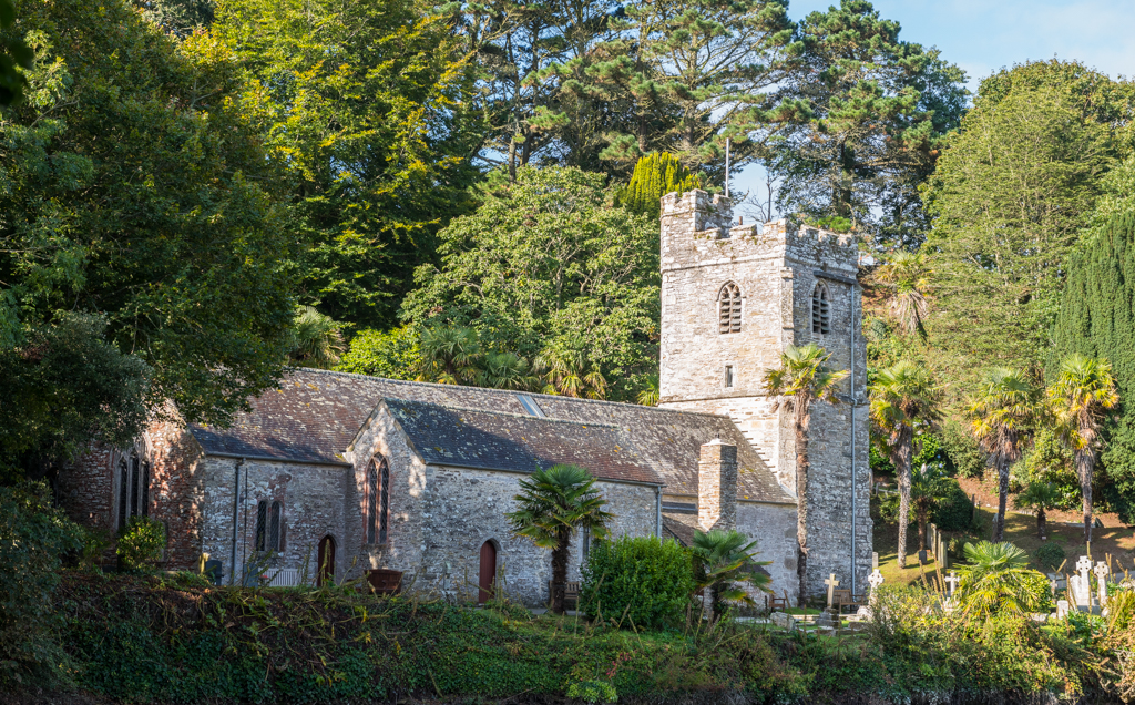 St Just in Roseland church surrounded by its subtropical gardens